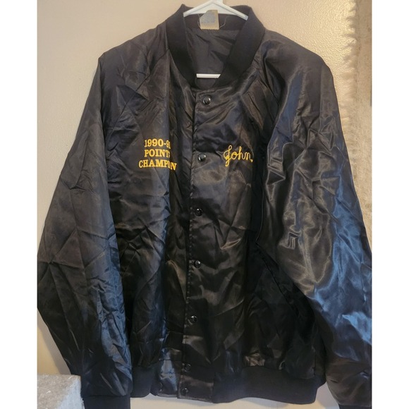 Mens Vintage Satin Nylon Jacket Xlarge USA Made Tour Brand Bowling Assoc. Black - Picture 1 of 6